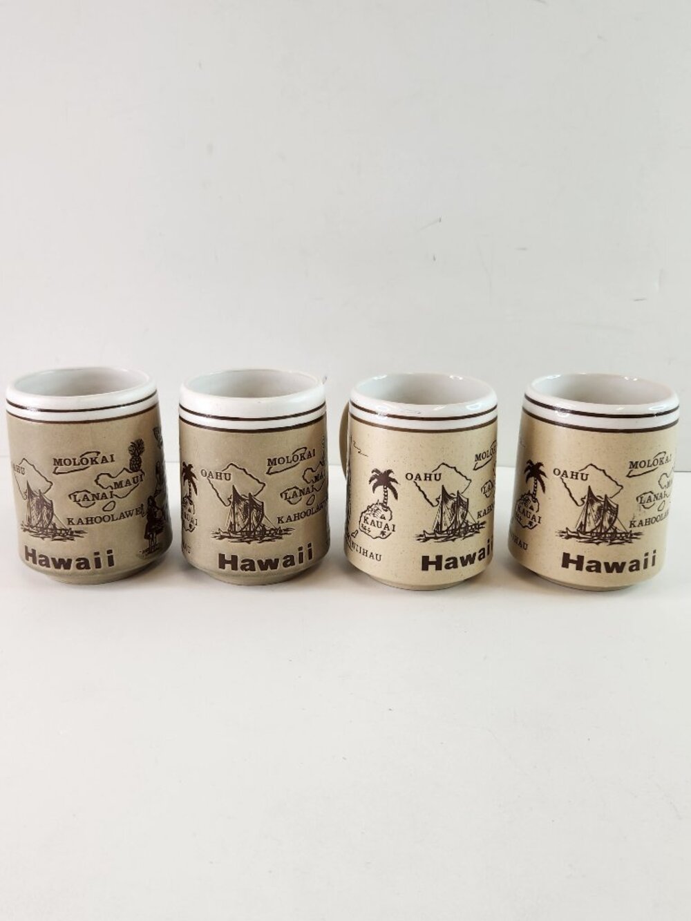 Vintage Hawaii Map Tiki Coffee Mugs Set of 4